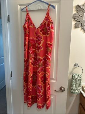 LOFT Pink and Coral Floral Slip Dress